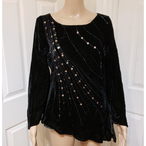 NWOT | Anne Carson {BLACK VELVET BEADED TOP} - Picture 3 of 9